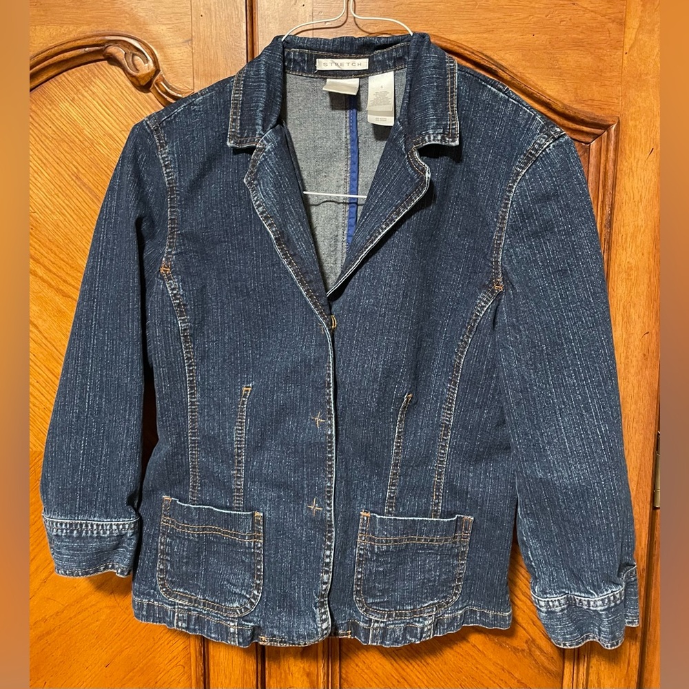 Emma James Jeana Sz 6 Denim Jacket Stretch Fit 3/4 Sleeve Cotton